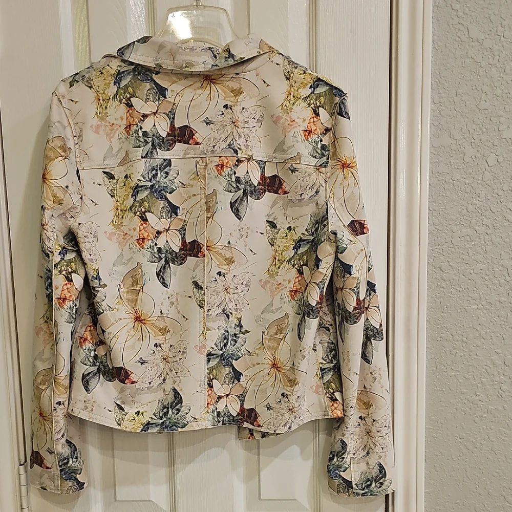 NWT Philosophy Republic Artistic Watercolor Floral Faux Suede Open Jacket Large - Picture 3 of 14